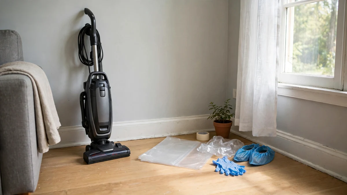 Tidy living room corner with vacuum ready for a pest treatment visit